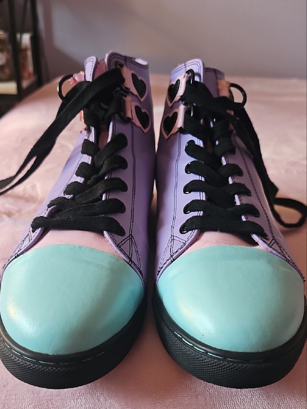 Lavender High-Top Sneakers with Mint Toe and Pink Accents - STRANGE CVLT - Picture 7 of 14